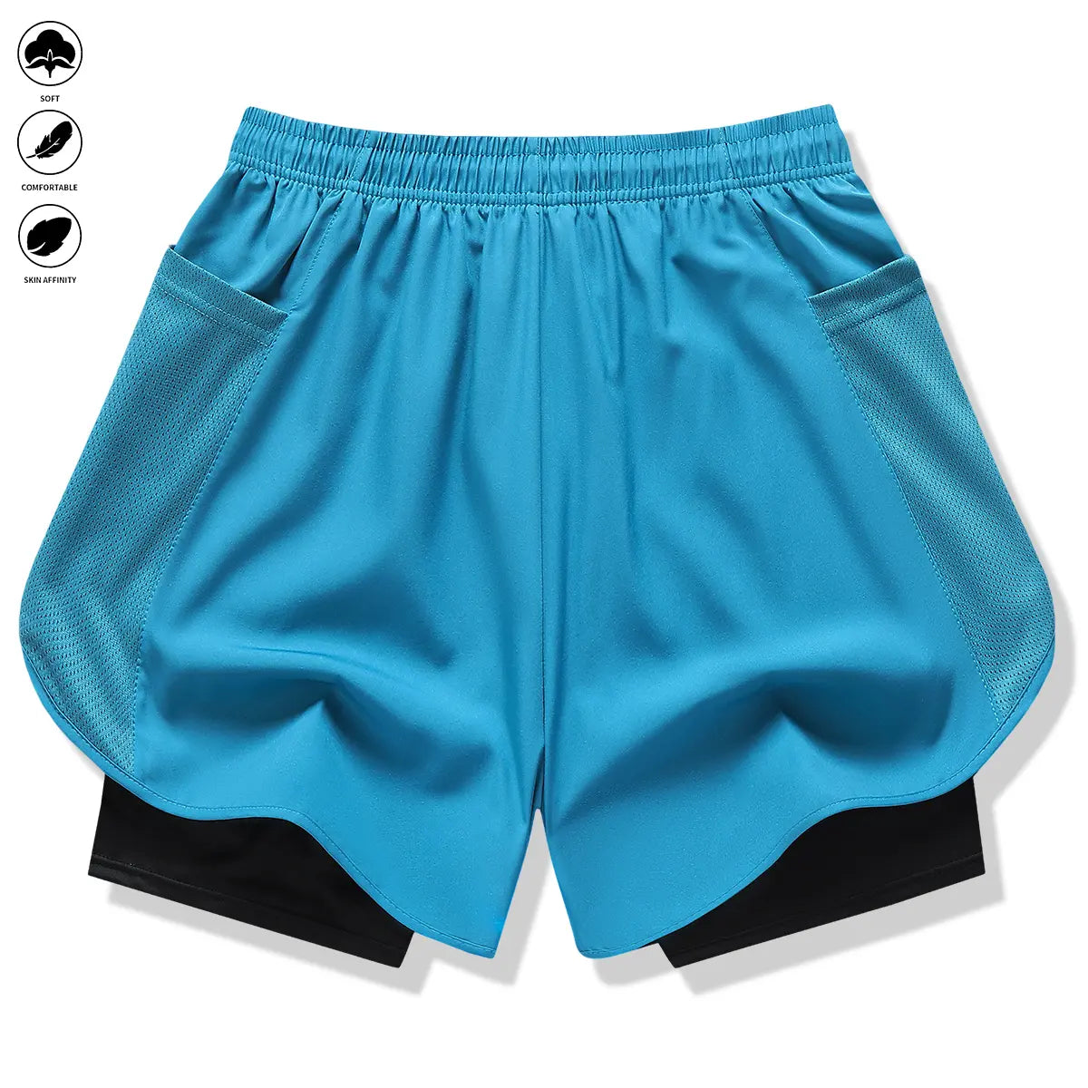 Pack of 3 Women’S Casual Athletic Pants, Faux Two-Piece Design, Solid Color, with Inner Lining, Elastic Drawstring Waistband, Suitable for Outdoor Fitness, Running, Sports, and Casual Wear; Women’S Shorts