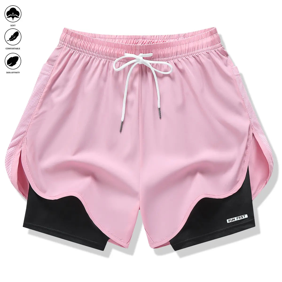 Pack of 3 Women’S Casual Athletic Pants, Faux Two-Piece Design, Solid Color, with Inner Lining, Elastic Drawstring Waistband, Suitable for Outdoor Fitness, Running, Sports, and Casual Wear; Women’S Shorts