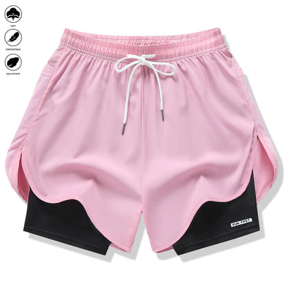 Pack of 3 Women’S Casual Athletic Pants, Faux Two-Piece Design, Solid Color, with Inner Lining, Elastic Drawstring Waistband, Suitable for Outdoor Fitness, Running, Sports, and Casual Wear; Women’S Shorts