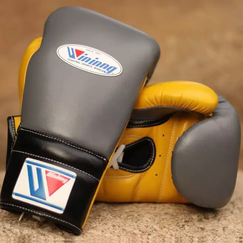 Winning 12oz Training Boxing Gloves in Gray and Yellow
